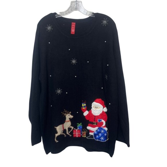 Christmas Ugly Sweater Womens Size 3X Black Santa Reindeer Design - Picture 1 of 7